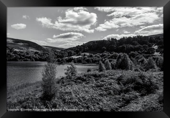 Garreg Ddu reservoir, Black and White Framed Print by Gordon Maclaren