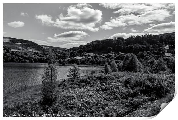Garreg Ddu reservoir, Black and White Print by Gordon Maclaren