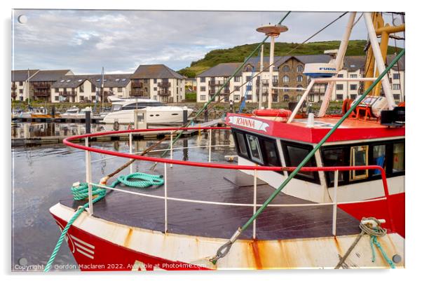 A fishing trawler docked in Aberystwyth Marina Acrylic by Gordon Maclaren