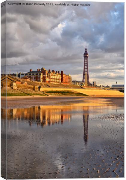 Blackpool Beach Reflections Canvas Print by Jason Connolly