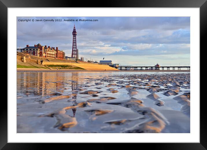 Blackpool Beach Reflections. Framed Mounted Print by Jason Connolly