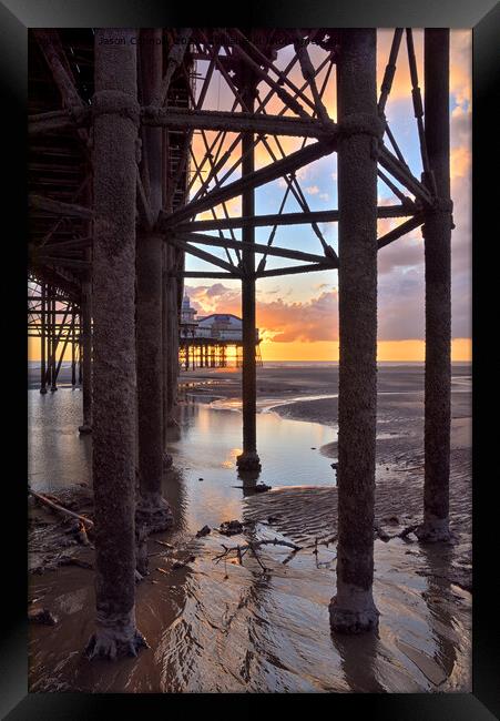 Under The Pier Sunset. Framed Print by Jason Connolly