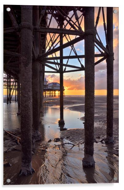 Under The Pier Sunset. Acrylic by Jason Connolly
