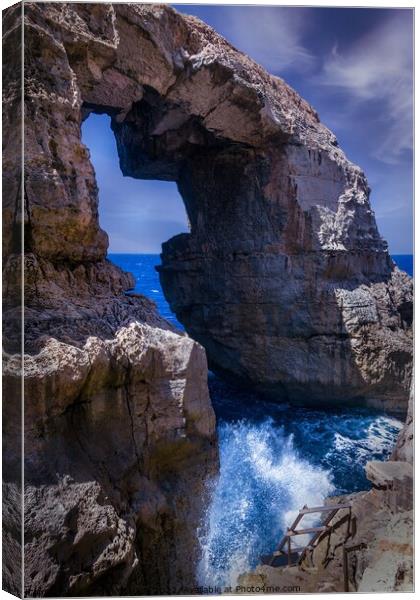 Natural Rock Arch Formation of Limestone in Gozo Island.   Canvas Print by Maggie Bajada