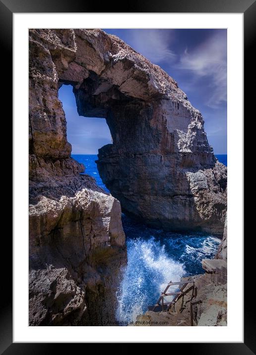 Natural Rock Arch Formation of Limestone in Gozo Island.   Framed Mounted Print by Maggie Bajada