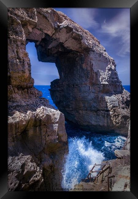 Natural Rock Arch Formation of Limestone in Gozo Island.   Framed Print by Maggie Bajada