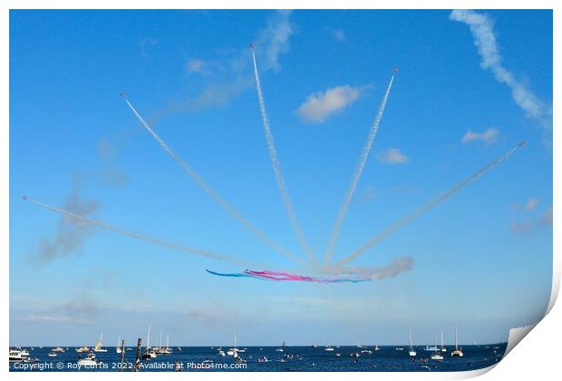The Red Arrows over Falmouth Bay Print by Roy Curtis