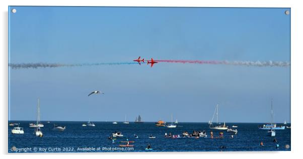 Red Arrows Panorama Acrylic by Roy Curtis