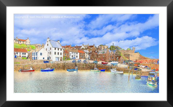 A view of Crail Harbour Water Colour Framed Mounted Print by Navin Mistry