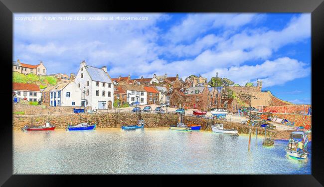 A view of Crail Harbour Water Colour Framed Print by Navin Mistry