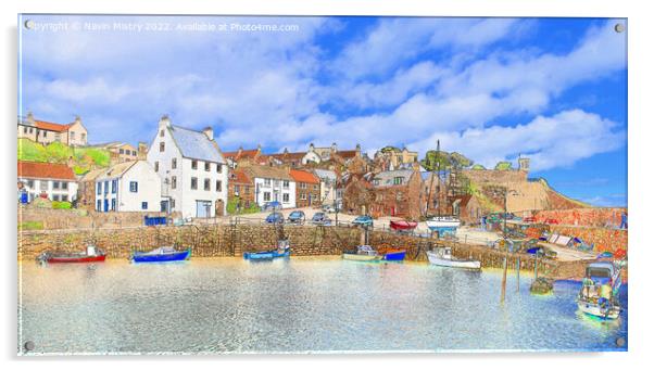 A view of Crail Harbour Water Colour Acrylic by Navin Mistry