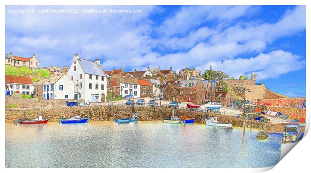 A view of Crail Harbour Water Colour Print by Navin Mistry