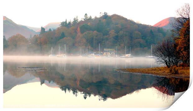 Reflections of Yachts at dawn in the morning mist. Print by john hill