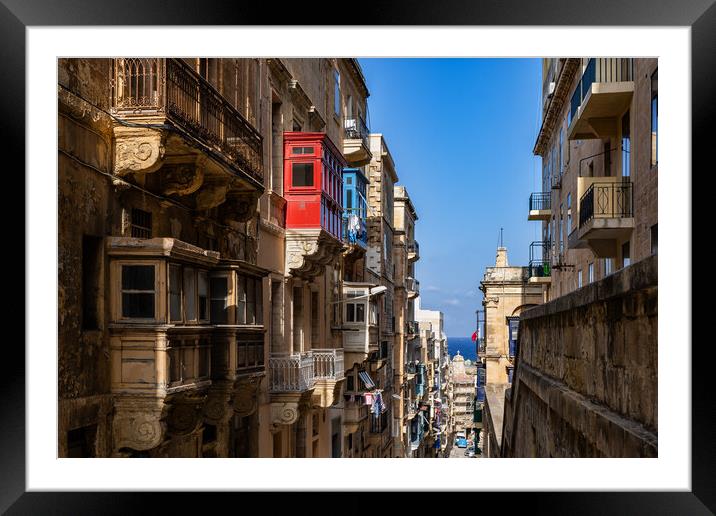 Traditional Maltese Houses In Valletta Framed Mounted Print by Artur Bogacki