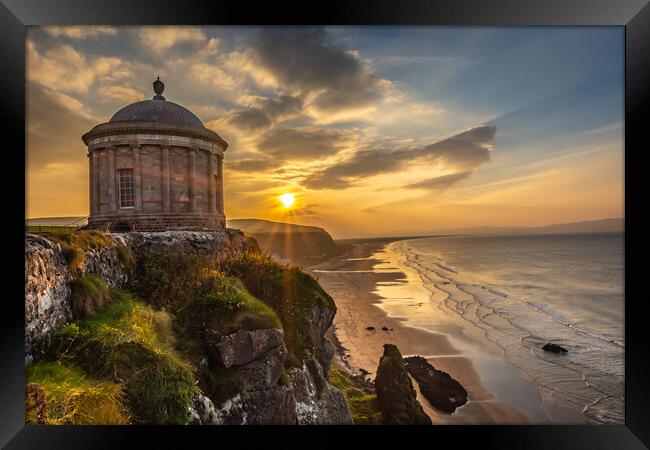 Mussenden Temple Sunset Northern Ireland Downhill  Framed Print by Chris Curry