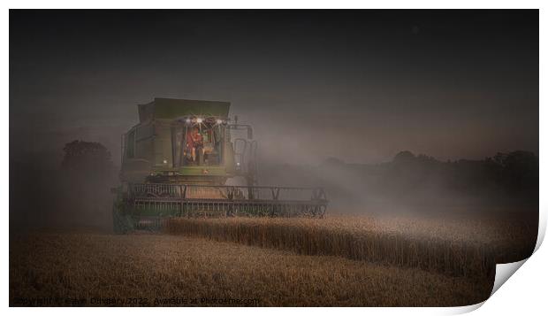 Working late bringing in the harvest. Print by Gavin Duxbury