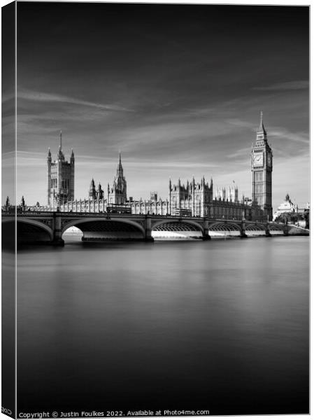 Houses of Parliament and the River Thames, London Canvas Print by Justin Foulkes