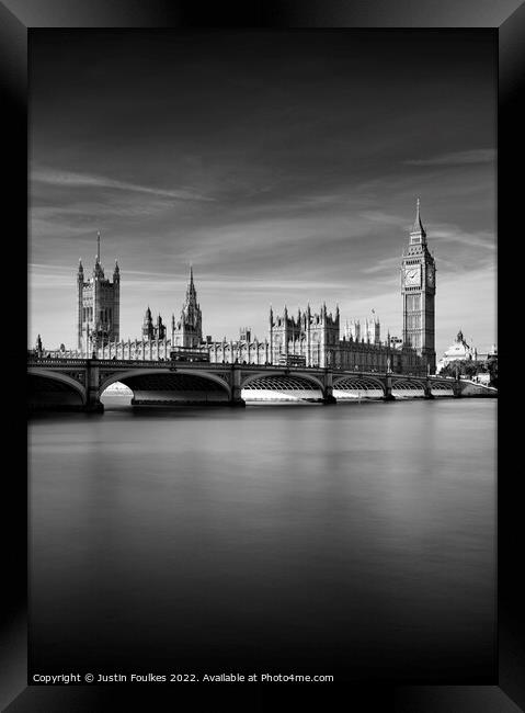 Houses of Parliament and the River Thames, London Framed Print by Justin Foulkes