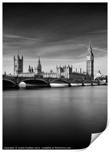 Houses of Parliament and the River Thames, London Print by Justin Foulkes