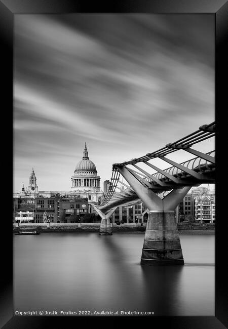 St Paul's and the Millennium Bridge, London Framed Print by Justin Foulkes