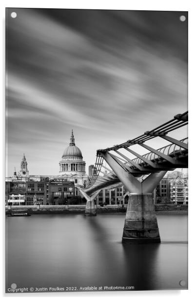 St Paul's and the Millennium Bridge, London Acrylic by Justin Foulkes