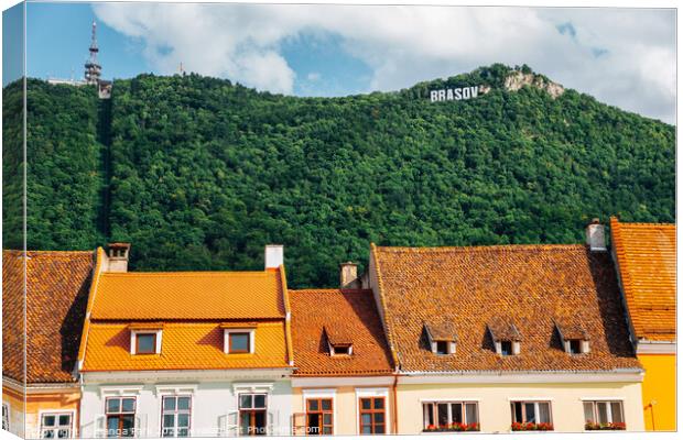 Brasov old town and Tampa mountain in Romania Canvas Print by Sanga Park