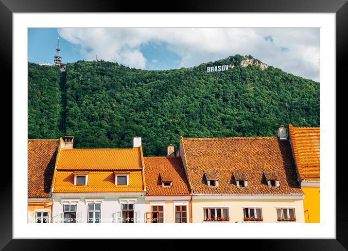 Brasov old town and Tampa mountain in Romania Framed Mounted Print by Sanga Park