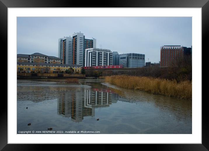 Reflections at East India Dock London Framed Mounted Print by ANN RENFREW