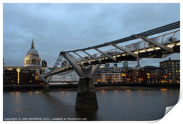Millennium Bridge, London Print by ANN RENFREW