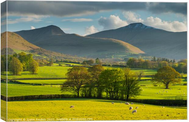 Cribyn and Pen Y Fan, in Spring, Brecon Beacons Canvas Print by Justin Foulkes