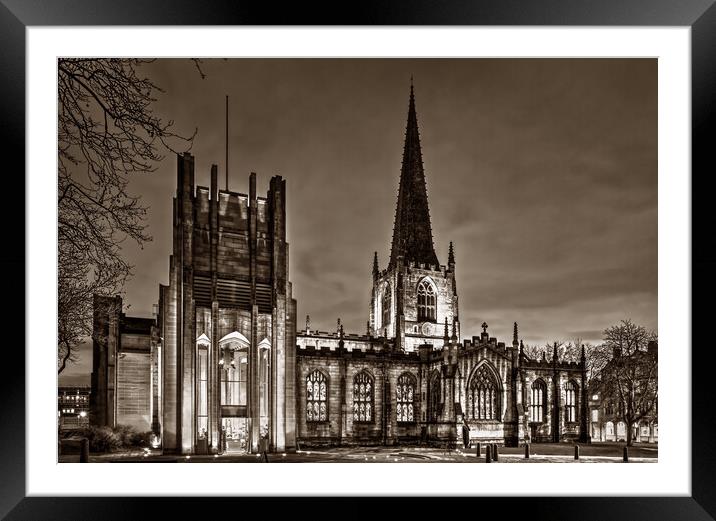 Sheffield Cathedral at Night Framed Mounted Print by Darren Galpin