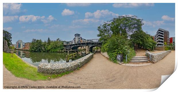 360 panorama of Carrow Road Bridge in Norwich, Norfolk Print by Chris Yaxley