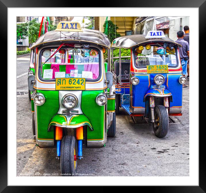 Bangkok Tuk-tuks, Thailand Framed Mounted Print by Kevin Hellon