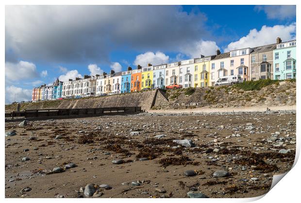 Colourful houses look down on Criccieth beach Print by Jason Wells