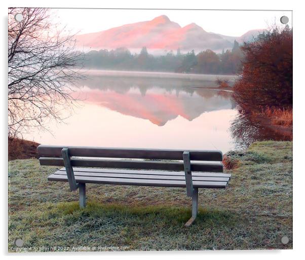 seat with a view at Derwent Water. Acrylic by john hill