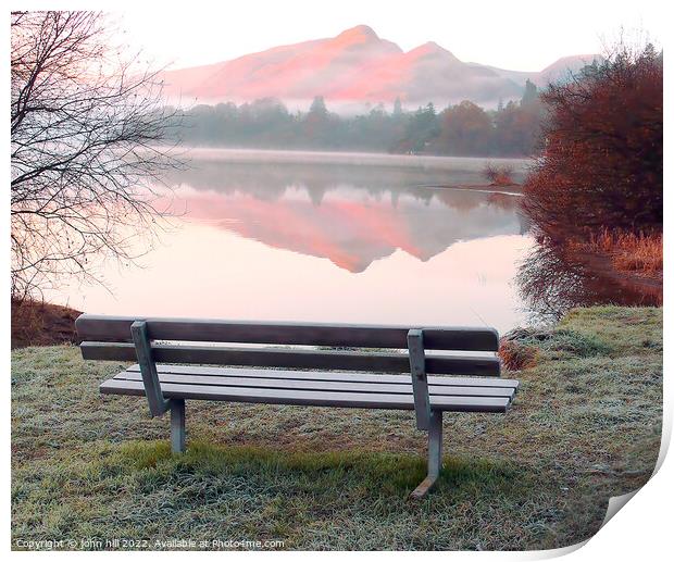 seat with a view at Derwent Water. Print by john hill