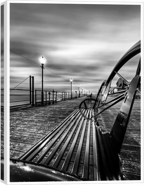 Pier bench at Southend on sea pier  Canvas Print by johnny weaver