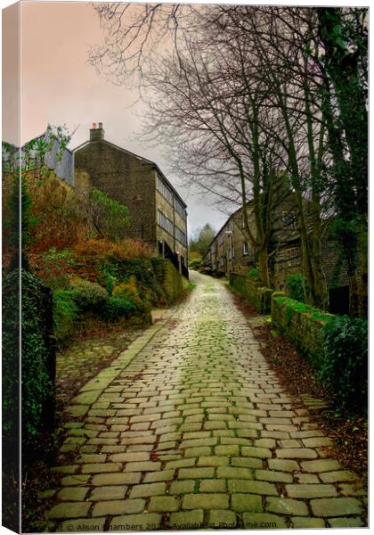 Golcar Cottages and Cobbles Canvas Print by Alison Chambers