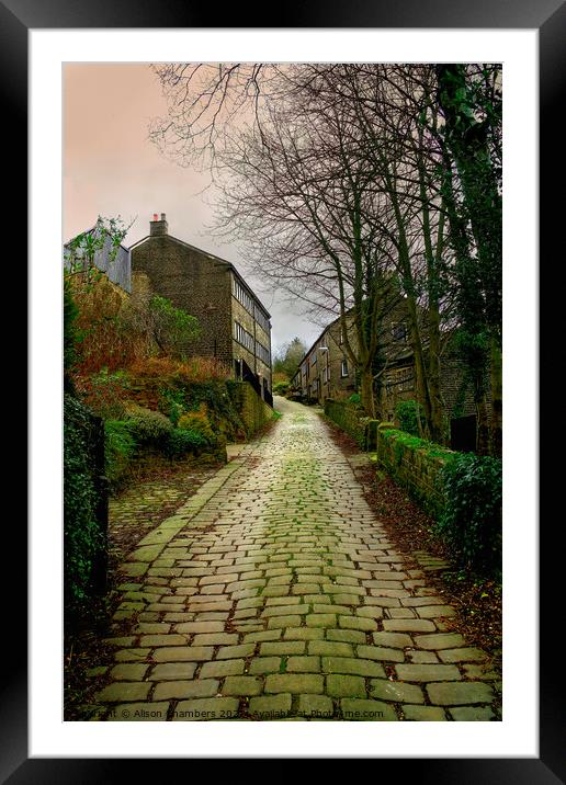 Golcar Cottages and Cobbles Framed Mounted Print by Alison Chambers