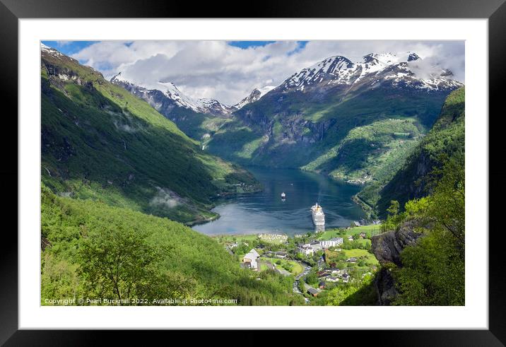 High View above Geiranger Fjord on Norway Coast Framed Mounted Print by Pearl Bucknall