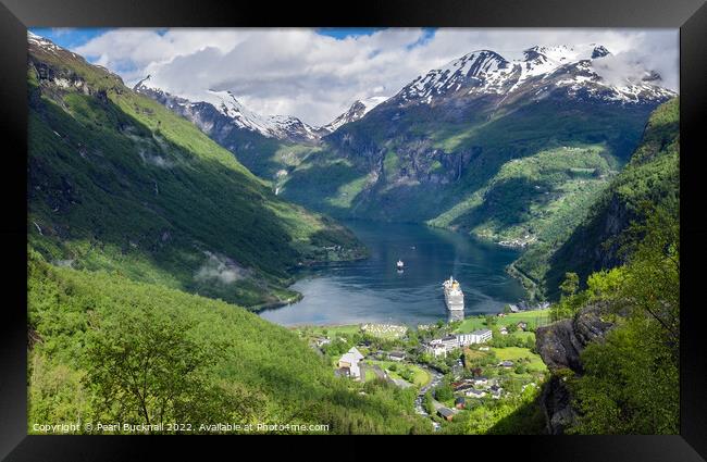 High View above Geiranger Fjord on Norway Coast Framed Print by Pearl Bucknall