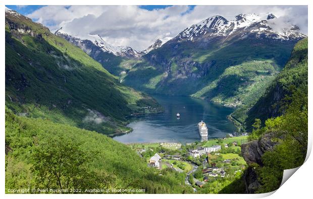 High View above Geiranger Fjord on Norway Coast Print by Pearl Bucknall