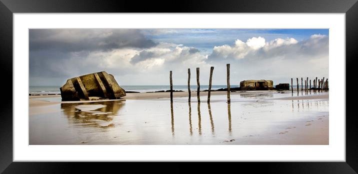WWII Bunkers on Beach, Wissant Framed Mounted Print by Arterra 