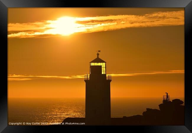 Godrevy Lighthouse Sunset. Framed Print by Roy Curtis