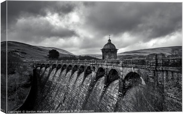 Craig Goch Dam Elan Valley Monochrome Canvas Print by Gordon Maclaren