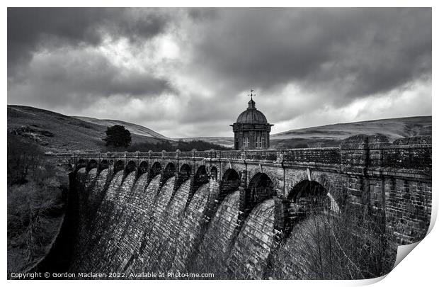 Craig Goch Dam Elan Valley Monochrome Print by Gordon Maclaren