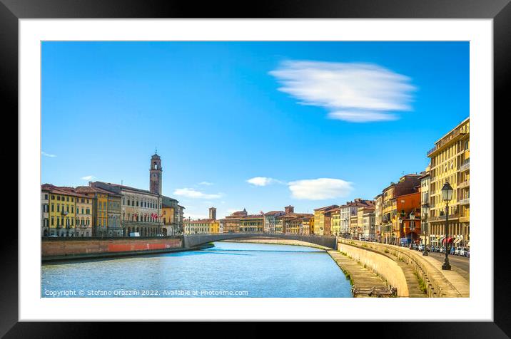 Pisa, Arno river, Ponte di Mezzo bridge. Tuscany, Framed Mounted Print by Stefano Orazzini