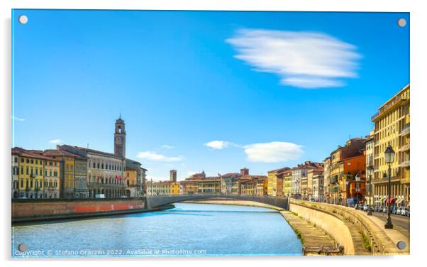 Pisa, Arno river, Ponte di Mezzo bridge. Tuscany, Acrylic by Stefano Orazzini