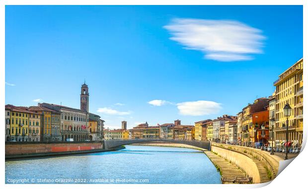 Pisa, Arno river, Ponte di Mezzo bridge. Tuscany, Print by Stefano Orazzini