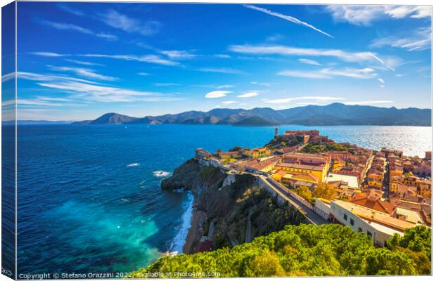 Elba island, Portoferraio aerial view. Lighthouse and fort Canvas Print by Stefano Orazzini